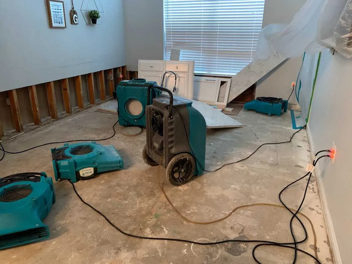 Dehumidifier in flood-cut room for Water Damage Restoration in Mont Belvieu